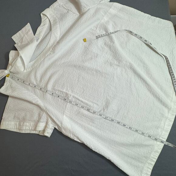 CROWN & IVY XL White Seersucker Stripe Cotton Bow Short Sleeve Preppy Top - Picture 4 of 5